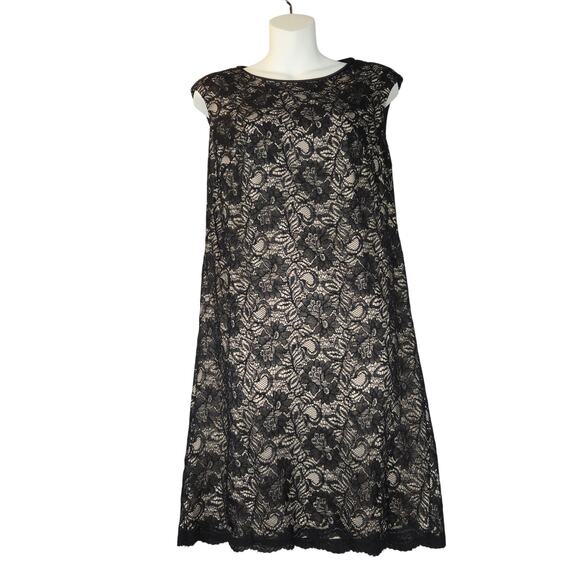 Maggie London Womens Size 6 Prom Dress Beige Black Floral Lace Overlay Event - Picture 1 of 12